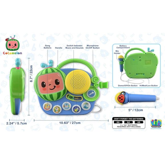 Cocomelon Musical Learning Karaoke Machine Toy with Microphone & Buttons - Picture 2 of 7
